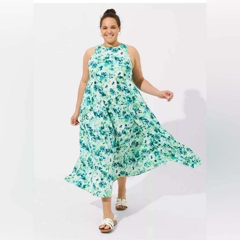 torrid Aqua & Teal Floral Maxi Dress - Sleeveless